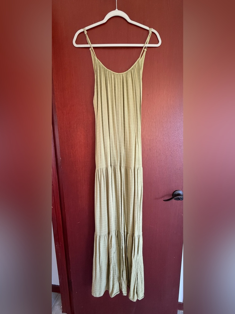 Sleeveless Olive Green Tiered Maxi Dress